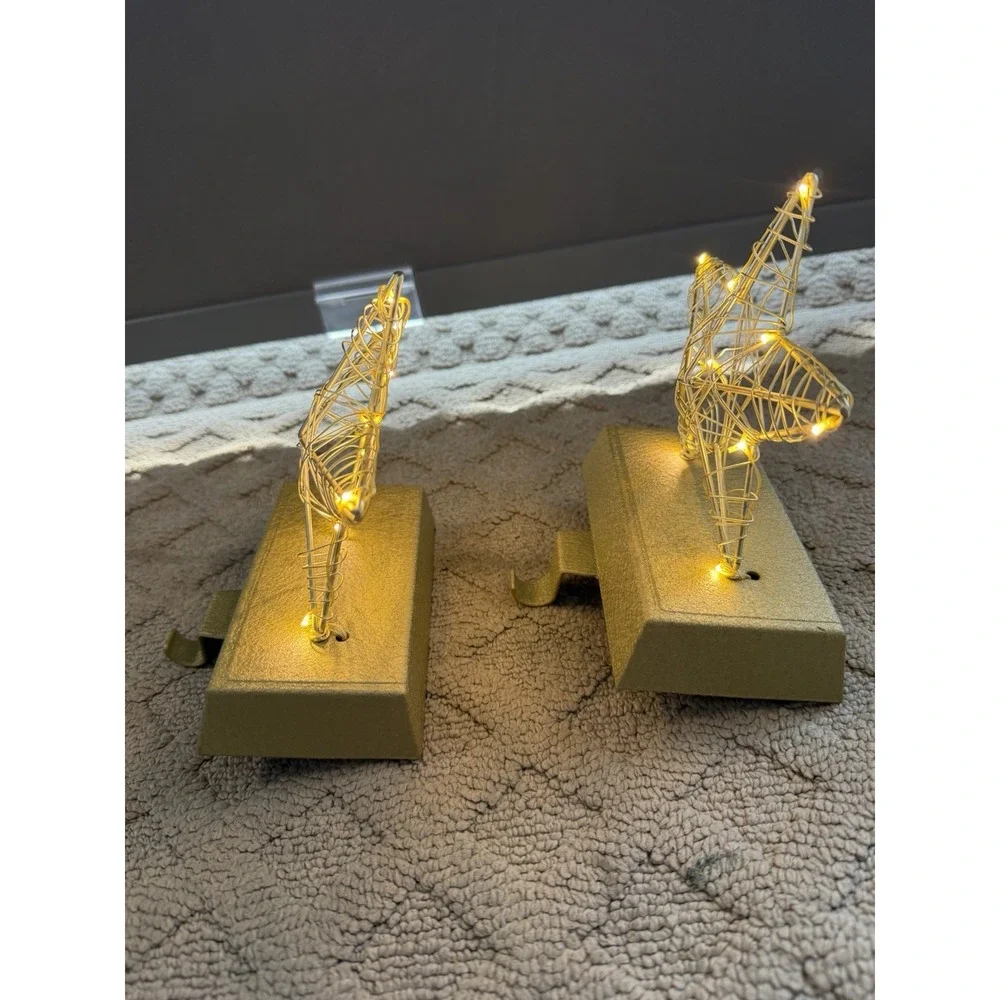 Gold LED Lighted‎ Wired Star Christmas Stocking Holder-set of 2